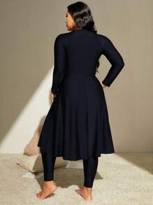 Swim Mulvari 2 件/套大码女式纯色长袖圆领收腰修身长上衣 + 裤子，沙滩装/泳衣，适合休闲/度假夏季