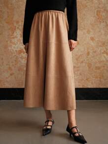 MOTF PREMIUM ELASTIC WAIST SKIRT - Khaki - View 8