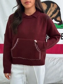 Flirla Maglione casual con maniche a raglan e tasche, colletto ampio, versatile per autunno/inverno, maglia in tricot - Multicolore - Visualizzare 5
