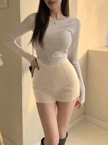 DAZY Women Plain Simple Casual Shorts Summer - Beige - View 5