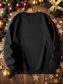Calvaya Plus Size Women's Letter Happy New Year 2025 New Years Eve Graphic Print Round Neck Casual Pullover Sweatshirt Fall - Black - View 2