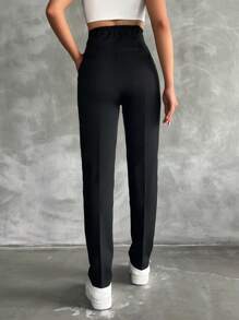 SHEIN Tall Cottnline High Waist Pleated Suit Trousers - Black - View 2
