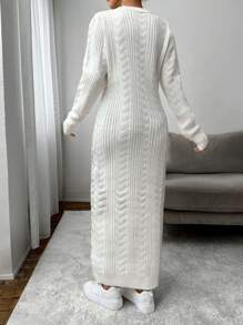 EURMUSE Neues midlanges gestricktes Pulloverkleid für Frauen, oversized, geeignet zum Schichten, dickes Material, für Herbst und Winter - Weiss - Übersicht 6