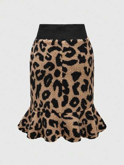 Fairycore Autumn/Winter Leopard Print Plush Thickened Fish Tail Skirt
