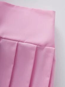 SHEIN 2 件套 少女粉色蝴蝶结装饰白色夹克和粉色百褶裙 - 彩色 - 查看 6