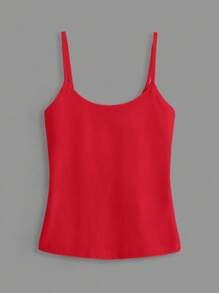 SHEIN BASICS 1pc Women's Casual Solid Color Camisole - Red - View 4