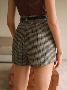 Anewsta 女士优雅现代时尚千鸟格短裤，适合冬季通勤 - 杏色 - 查看 2