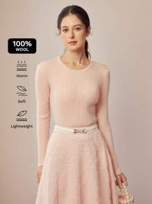 MOTF PREMIUM 100% PURE WOOL SOLID SLIM FIT RIBBED KNIT SWEATER, KNIT PULLOVER FALL WINTER - Dusty Pink - View 2