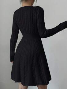 Elenzga 女士蝴蝶结装饰圆领长袖毛衣裙，秋冬