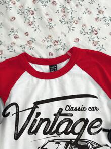 Attitoon Camiseta corta de cuello redondo de manga corta y ajustada con gráfico de coche vintage, de estilo casual de verano - Rojo - Ver 4