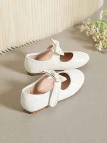 1 Pair Simple Bow Decor Daily Wear Girl Shoes, Autumn/Winter - White - View 2