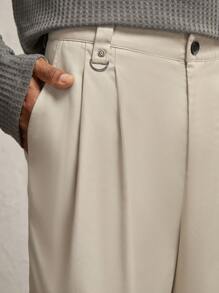 AKNOTIC Business Casual Men's Woven Straight Casual Fit Mid-Waist Pants, Suitable For Everyday Wear - Khaki - View 3