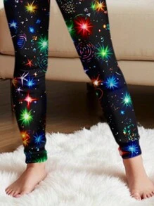 SHEIN Conjunto de pijama de manga larga y cuello redondo ajustado con elementos gráficos navideños minimalistas, cómodo para otoño/invierno, para niño preadolescente