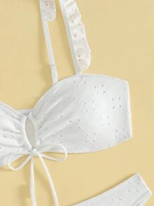 SHEIN Swim Conjunto de bikini de verano para mujer con textura de volantes y atar - Blanco - Ver 7