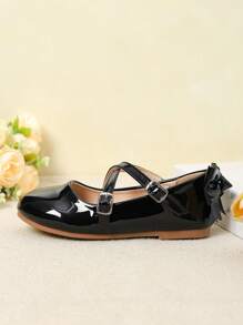 Sepatu Flat Cantik untuk Anak Perempuan dengan Aksen Pita, Sepatu Slip-On Modis, Musim Gugur/Dingin - Hitam - View 3
