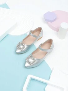 Hook And Loop Princess Shoes, Soft Bottom, Non-Slip, Pointed-Toe Casual Flats - Silver - View 1