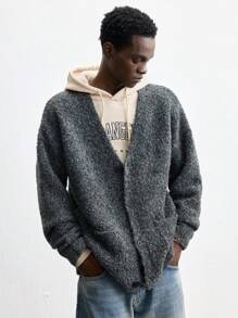 Maija Men's 2025 New Winter Grey Thermal Lined Extra Loose Casual Blended Knit Cardigan Jacket With Dual Pockets, Suitable For New Year Party, Valentine's Date - Grey - View 2