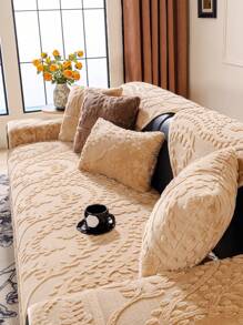 1 件加厚羊毛沙发垫套，防滑、防尘、可洗、不脱落、不褪色，适用于卧室、办公室、客厅、L 型沙发和 1/2/3/4 座位，秋冬季 - 米色 - 查看 2