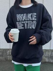 FRIFUL Women's Round Neck Long Sleeve Letter Print Casual Sweatshirt,Fall Clothes - Navy Blue - View 6