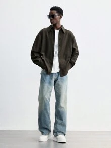 Maija 男士 2025 新款宽松休闲简约纯色斜条纹长袖开襟单排扣衬衫，个性化简约，适合日常、派对、新年、情人节 - 彩色 - 查看 1