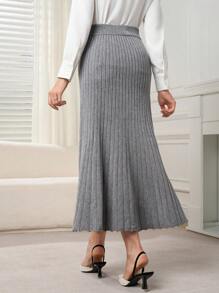 Modelyn Women Plain Color Button Decor Simple Casual Sweater Skirt - Grey - View 4