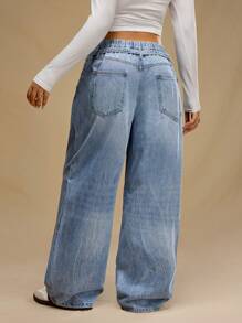 Forever 21 大码女式时尚休闲中腰洗水男友风牛仔裤 - 藍色 - 查看 2