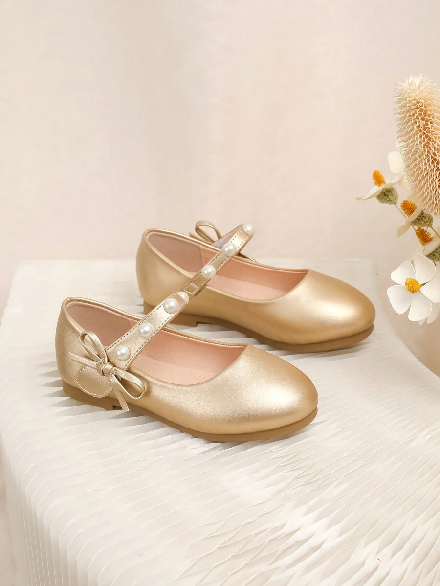 Bailarinas doradas con perlas para niñas para primavera/otoño - Dorado - Ver 1