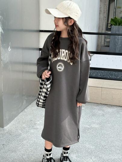 DAZY Sukienka dziewczęca z podszewką termiczną i okrągłym dekoltem, prosta, jesień