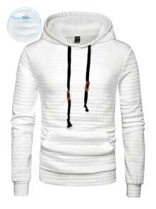 Manfinity Homme Áo nỉ có mũ trùm đầu có dây rút bỏ túi cho nam, Áo hoodie dài tay màu trắng thường ngày, Dành tặng bạn bè, chồng, quà tặng bạn trai, mùa thu - trắng - Xem 1