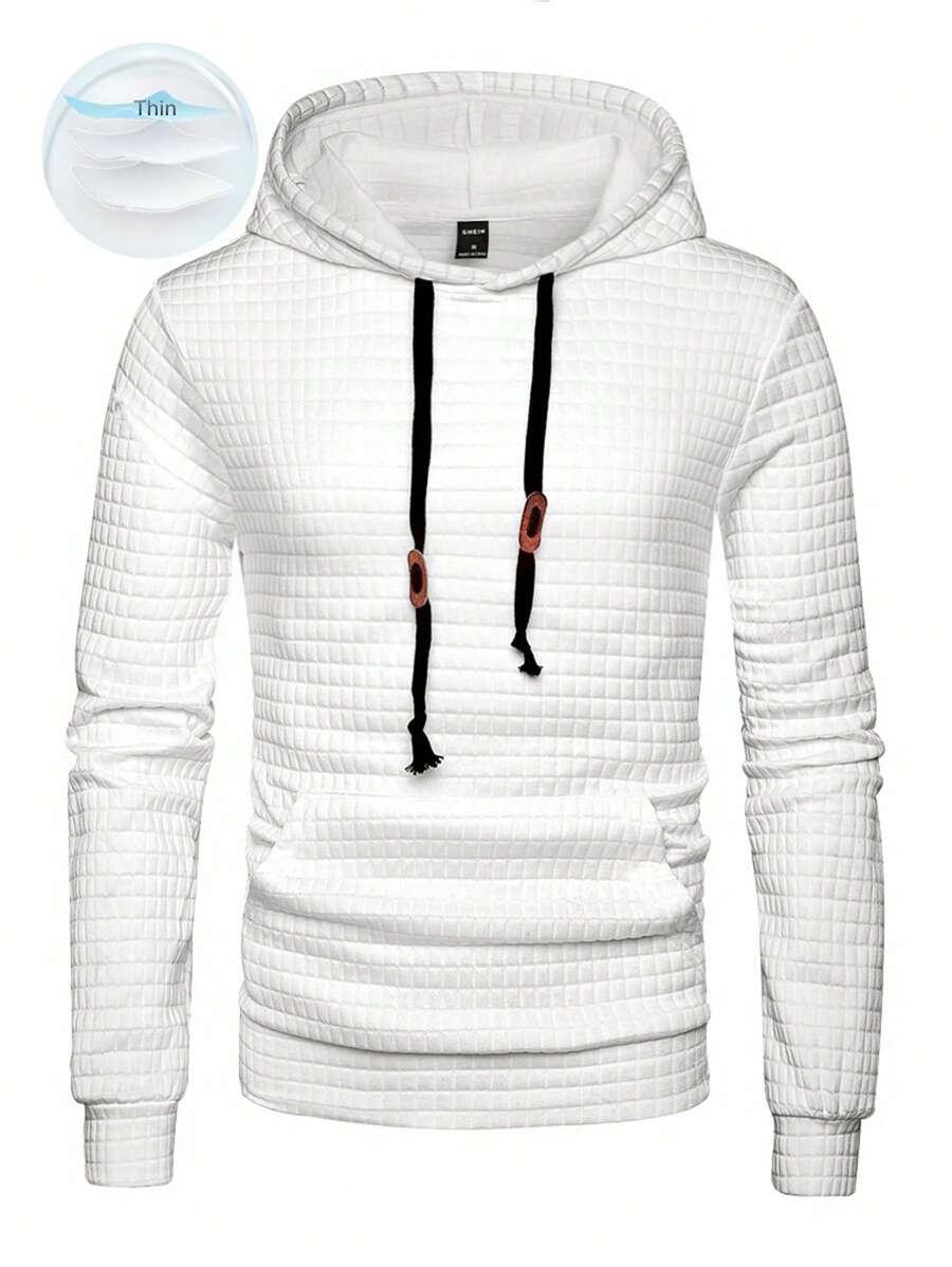 Manfinity Homme Áo nỉ có mũ trùm đầu có dây rút bỏ túi cho nam, Áo hoodie dài tay màu trắng thường ngày, Dành tặng bạn bè, chồng, quà tặng bạn trai, mùa thu - trắng - Xem 1
