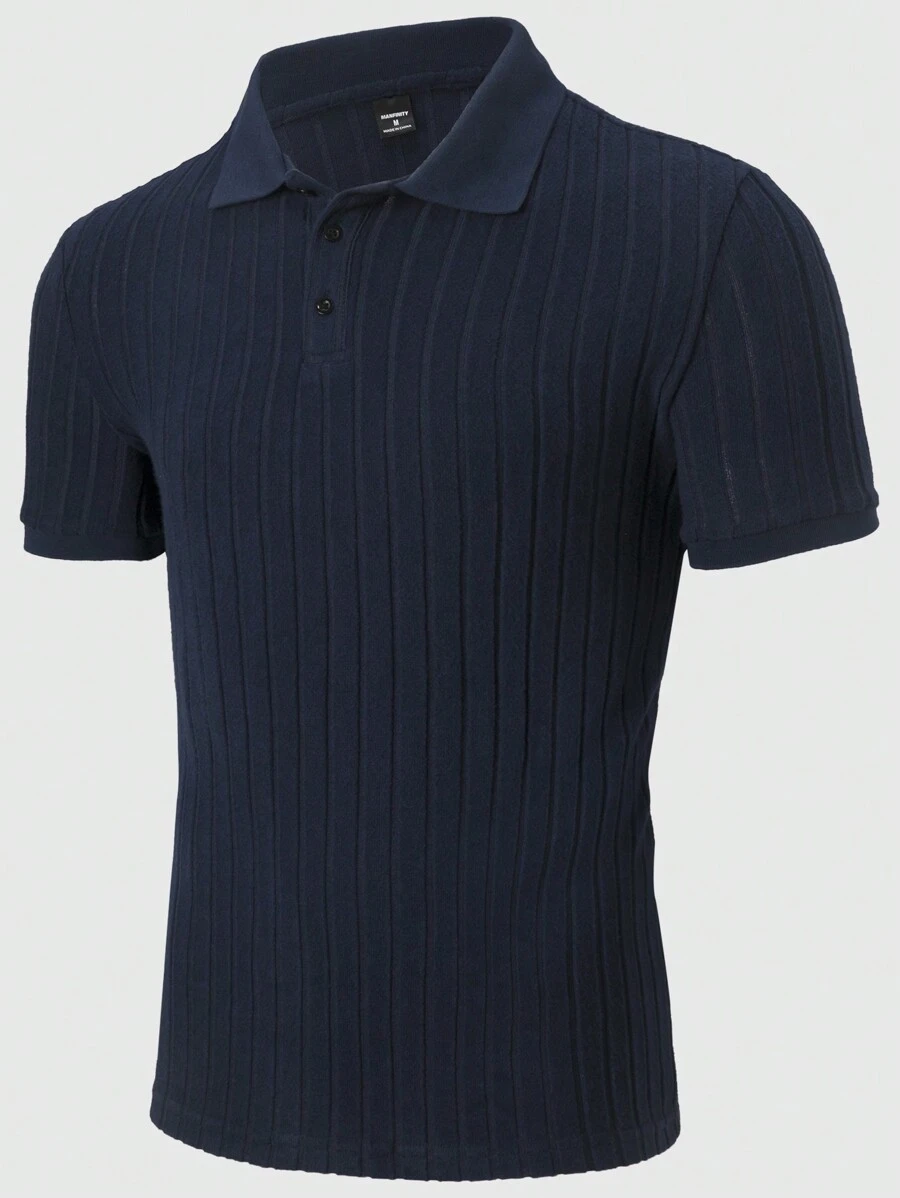 Manfinity Homme Men's Plain Front Button Ribbed Short Sleeve Casual Top, Daily Wear