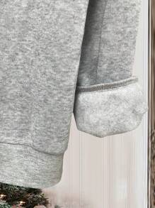 SHEIN Essnce Áo nỉ cổ tròn in họa tiết tôm hùm cho nữ mùa đông - Màu Xám nhạt - Xem 3