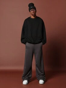 SUMWON Athletic Loungewear Sweatpants Wide Leg Drawstring Fleece Jogger Pants High Waist Comfort Workout Bottoms Fall Winter Casual Relaxed Fit - Dark Grey - View 2