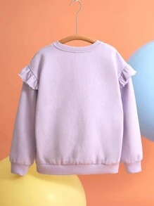 SHEIN Tween Girl Purple Cherry Blossom Print Ruffle Hem Round Neck Loose Fit Long Sleeve Sweatshirt, Autumn/Winter - Purple - View 2