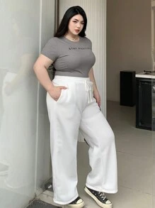 Dazy Plus Round Neck Letter Print Slim Fit Short Sleeve T-Shirt,Crop Tops Women - Grey - View 7