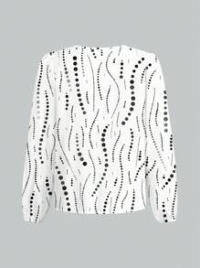 Glamance ORANGE STUDIO Blusas de mujer en blanco y negro de manga larga con cuello entallado, casuales, blusas de verano sencillas para outfits de verano, salidas y eventos.
