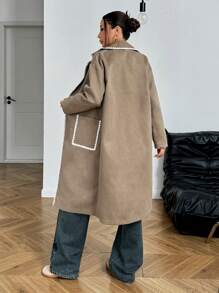 SHEIN EZwear Contrasterende afwerking, voorkant, knoop, lange mouwen, zakken, casual jas