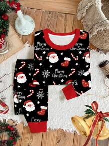 Bộ đồ mặc nhà cho bé trai, vừa vặn, cổ tròn, tay dài, họa tiết hoạt hình ông già Noel, tối giản, dày, phù hợp cho mùa thu/đông - Nhiều màu - Xem 1