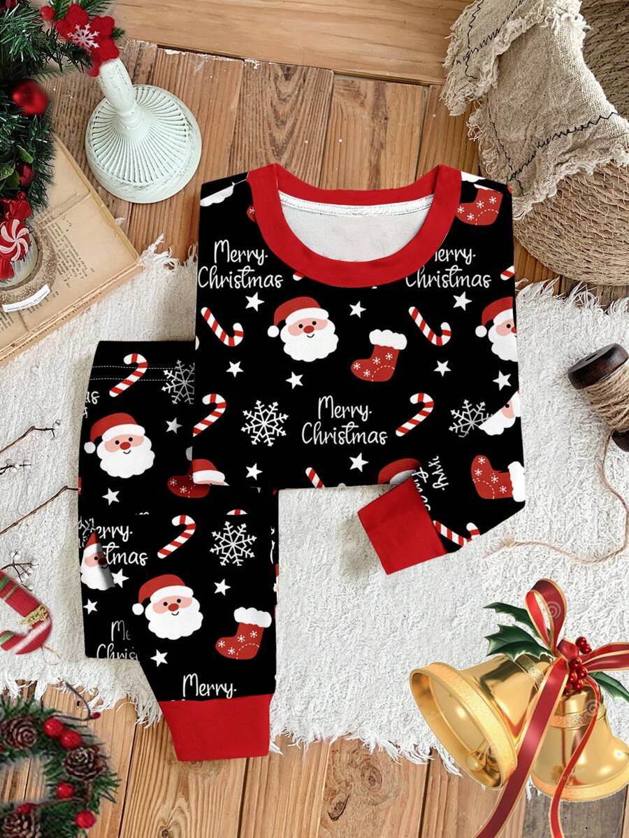 Bộ đồ mặc nhà cho bé trai, vừa vặn, cổ tròn, tay dài, họa tiết hoạt hình ông già Noel, tối giản, dày, phù hợp cho mùa thu/đông - Nhiều màu - Xem 1