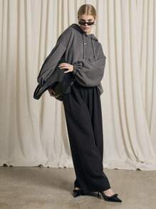 AiiRZ Oversized Drawstring Athletic Hoodie Sweatshirt Athleisure Fleece Winter Lounge Wear Fall Holiday Essential Streetwear Workout Warmup - Dark Grey - View 7