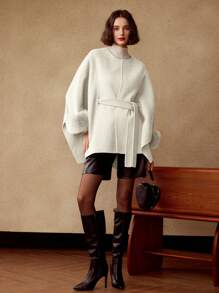 MOTF PREMIUM WOOL CONTRAST FUZZY CUFF OVERCOAT - White - View 6