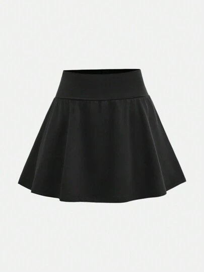 SHEIN Girlism 少女浅灰色纯色简约休闲运动衫和迷你裙套装，校园风裙子