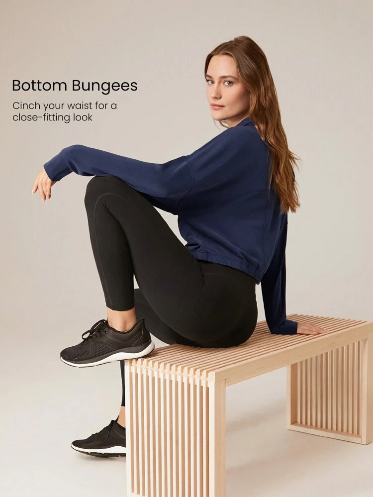 Modal Soft Lapel High Collar Elastic Hem Long Sleeve Jacket With Side Pockets Daily Casual