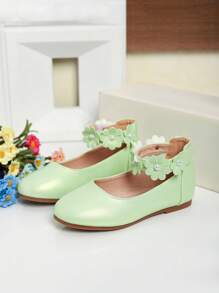 1 Pair Beautiful Floral Pattern Flat Girl Shoes, Suitable For Autumn/Winter - Mint Green - View 4