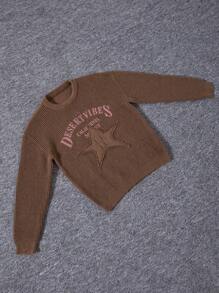 Sweater Streetwear untuk Anak Laki-Laki Remaja, dengan Aplikasi Bintang 3D dan Desain Ujung Berumbai. Terbuat dari Rajutan Tebal untuk Kehangatan, Cocok untuk Musim Gugur dan Musim Dingin. - Coffee Brown - View 4