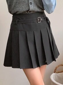 DAZY Women Plain Pleated Simple Short Grey Mini Skirt, Casual Fall Skirts