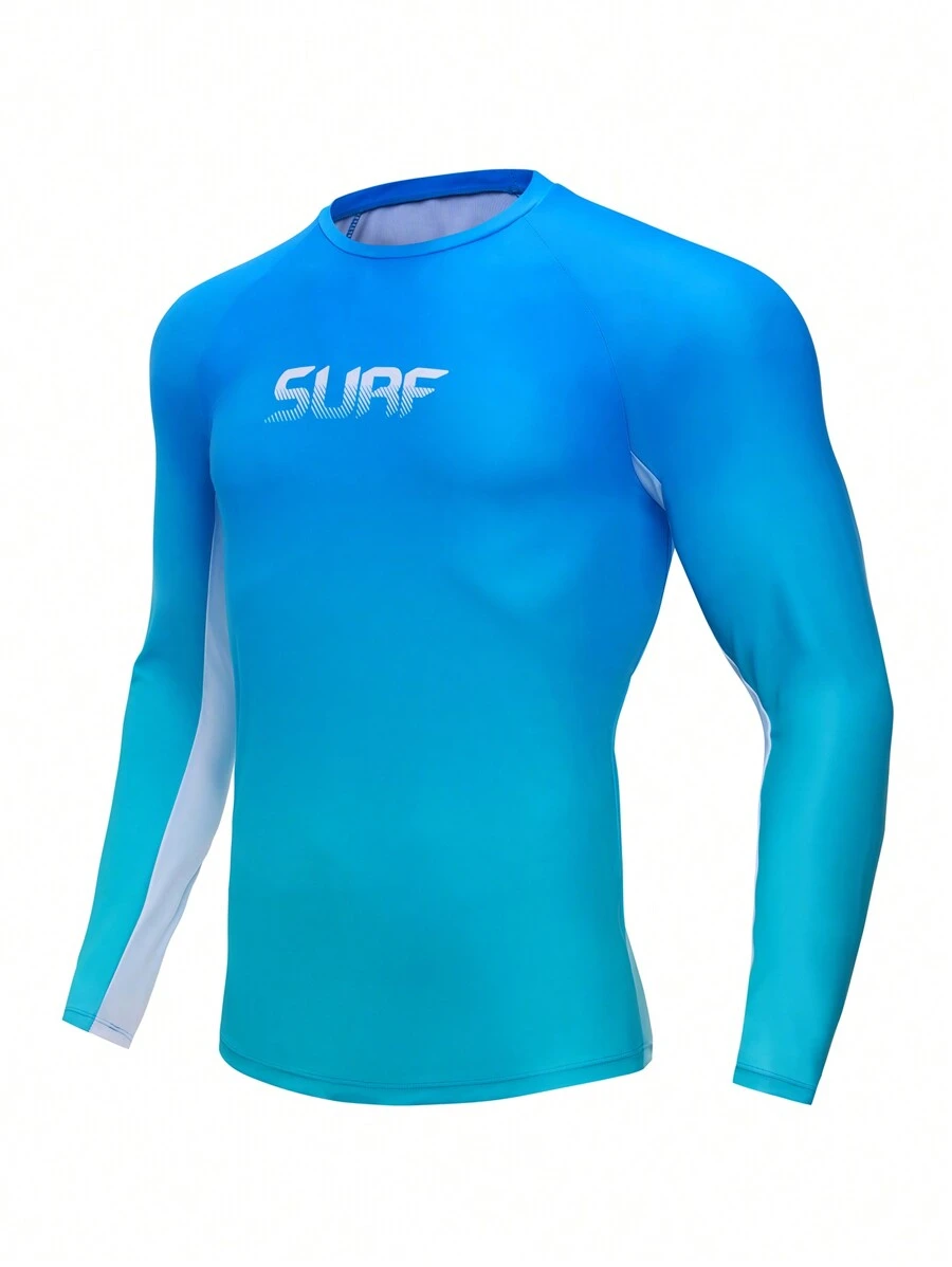 Manfinity KASUA Men's Round Neck Long Sleeve Gradient Letter Print Casual Surf T-Shirt