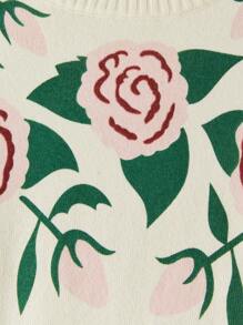 SHEIN MOD Women Floral Pattern Crew Neck Long Sleeve Casual Shirt, Minimalist Design For Daily Wear,Festival Sweater,Going Out Tops,Winter Women Clothes,Thermal,Warm Clothes,Elegant Vintage Sweater,New Year Women Clothes