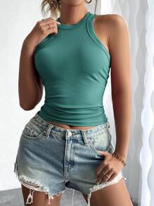 Breezaya Áo ba lỗ Slim Fit thường ngày màu trơn dành cho nữ mùa hè - màu xanh lá - Xem 4