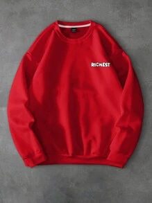 GENIUS ODE 男士圆领卫衣，简约时尚休闲日常穿搭，适合秋季，长袖上衣 - 紅色 - 查看 2